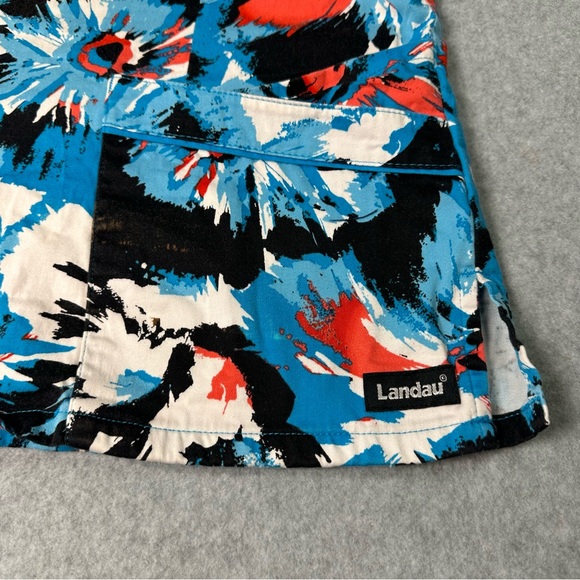 Landau Women's M Floral Scrub Top - Blue and Red - Picture 2 of 8